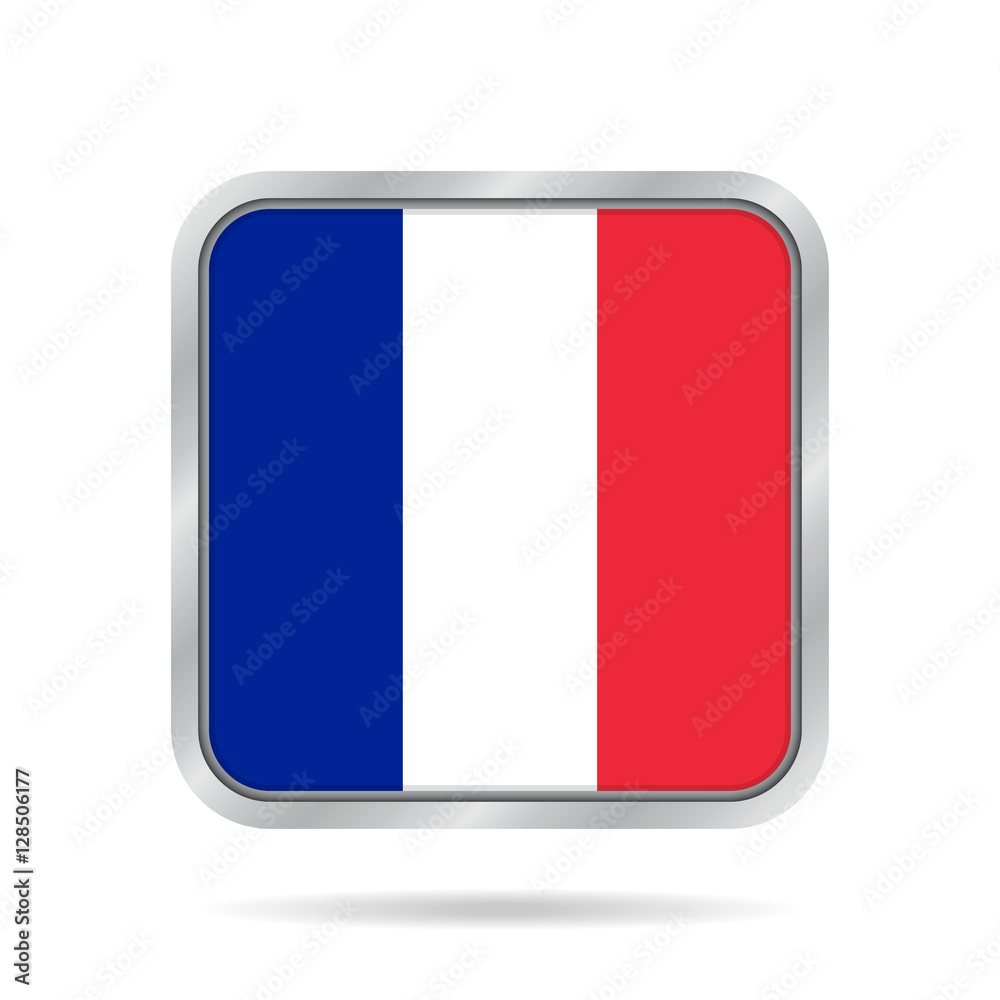 Flag of France. Shiny metallic gray square button. Flag of France. Shiny metallic gray square button.