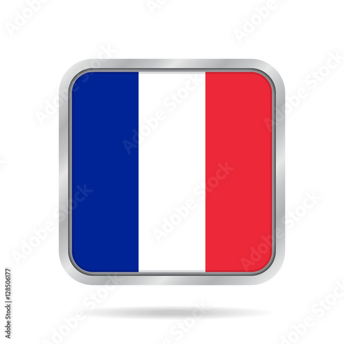 Free Download Flag of France. Shiny metallic gray square button. - GFXLoad