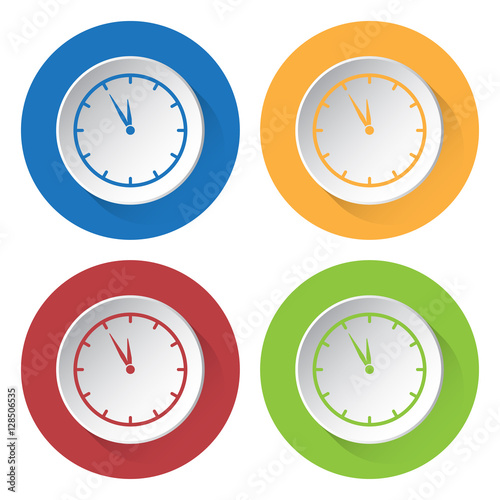 four round color icons, last minute clock