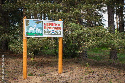 A poster in a forest "preserve the nature!"