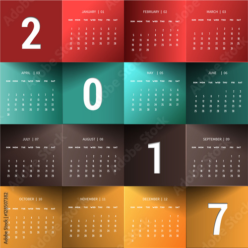 Calendar for 2017 year January-December .Can use for cover design,stationery template,planner,diary,souvenir,yearly calendar,banner sale and timeline.Origami paper concept vector illustration