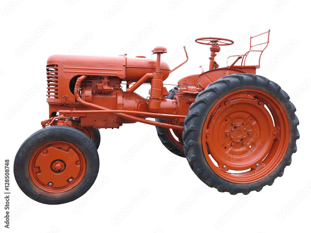 Naklejka premium Abstract red old tractor isolated over white