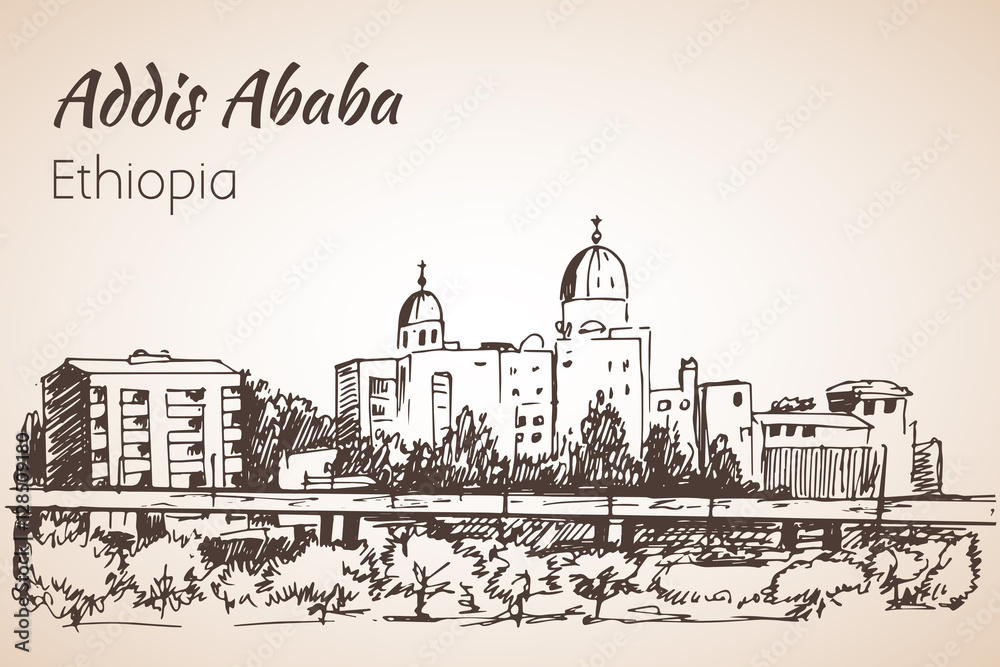 Addis Ababa cityscape - Ethiopia. Sketch.