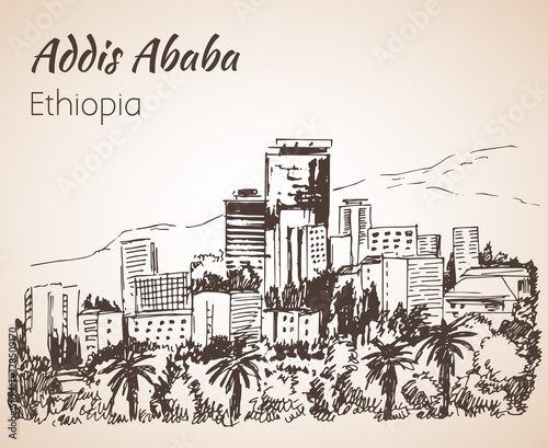 Addis Ababa cityscape - Ethiopia. Sketch.