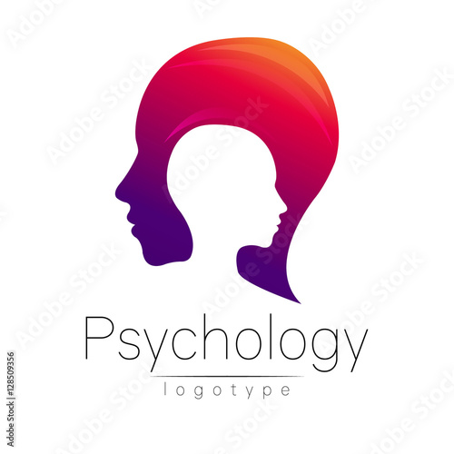 Modern head logo of Psychology. Profile Human. Creative style. Logotype in vector. Design concept. Brand company. Violet red color isolated on white background. Symbol for web, print, card, flyer.
