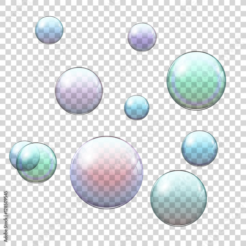 Set of Realistic colored transparent soap bubble , vector illustration