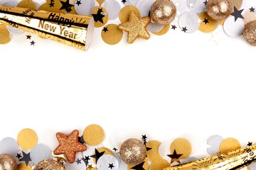 New Years Eve double border of confetti and decor isolated on a white background