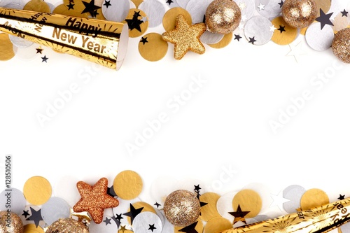 Fototapeta New Years Eve double border of confetti and decor isolated on a white background