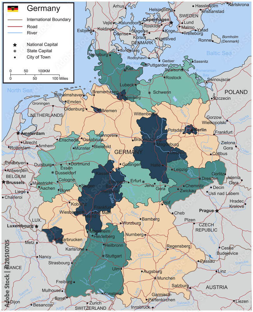 Germany map with selectable territories. Vector Germany map with selectable territories. Vector