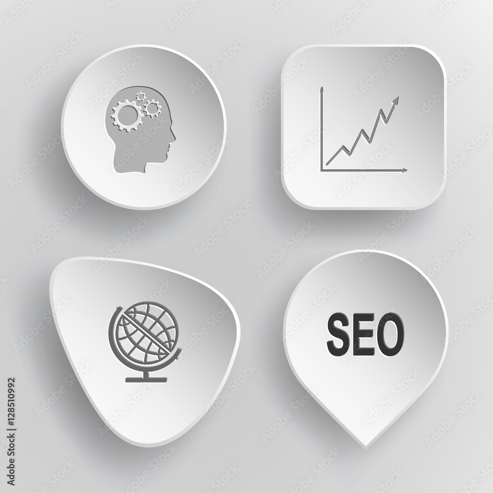 4 images: human brain, diagram, globe, seo. Business set. White 4 images: human brain, diagram, globe, seo. Business set. White