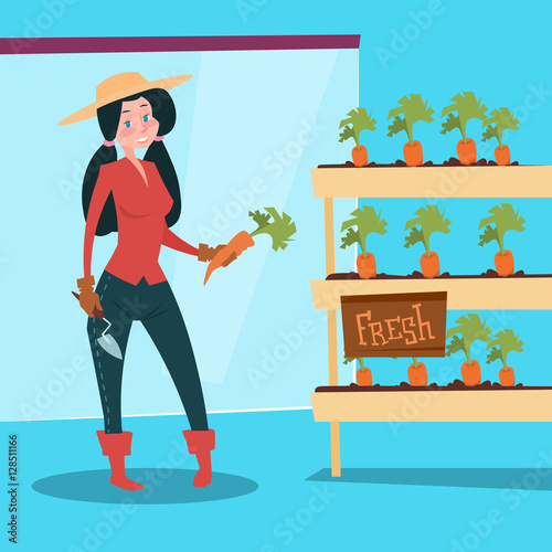 Farm Market Organic Eco Fruits Vegetables Grocery Flat Vector Illustration