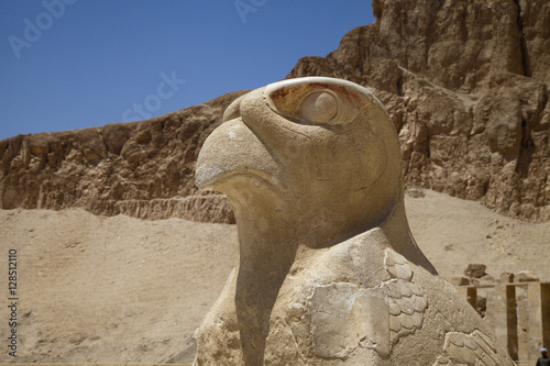 Stone Horus statue at Temple of Queen Hatshepsut. Deir el Bahri, Luxor, Egypt photo