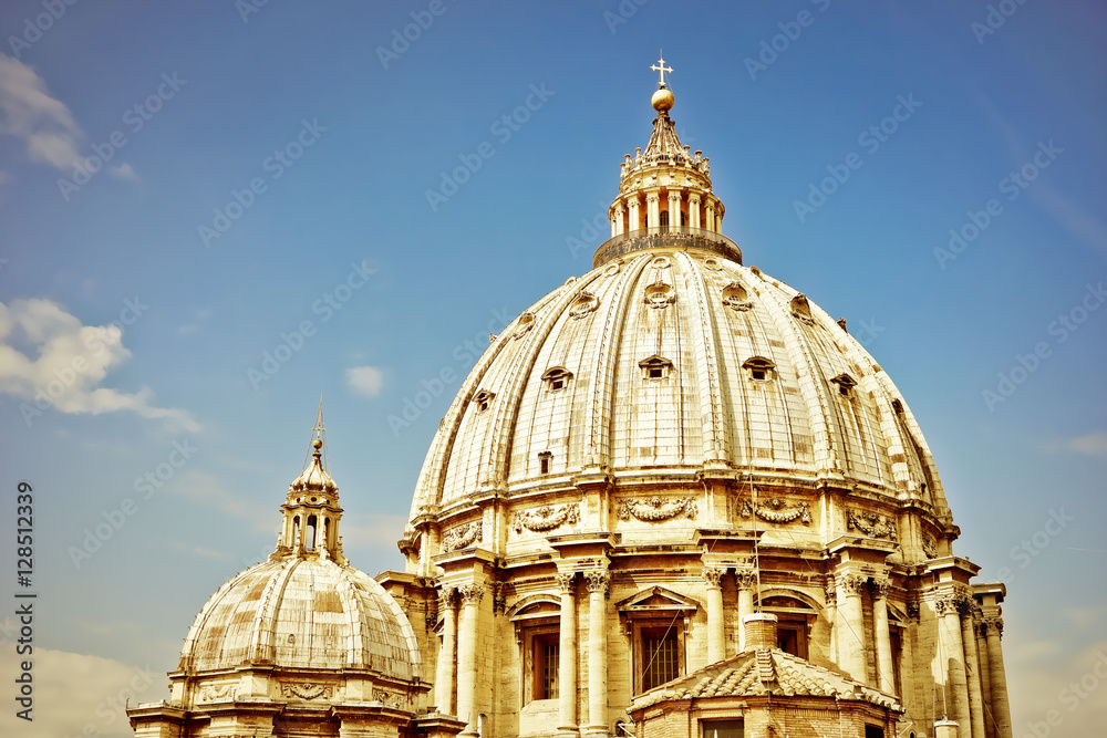 View of the St. Peter's Basilica in Vatican with vintage tone
