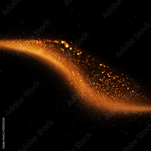 Beautiful gold wave bokeh on the black background for art projects, business, banner, template, card
