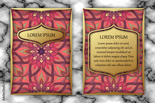 Invitation card design template. Vintage decorative elements with mandala, delicate floral pattern.
