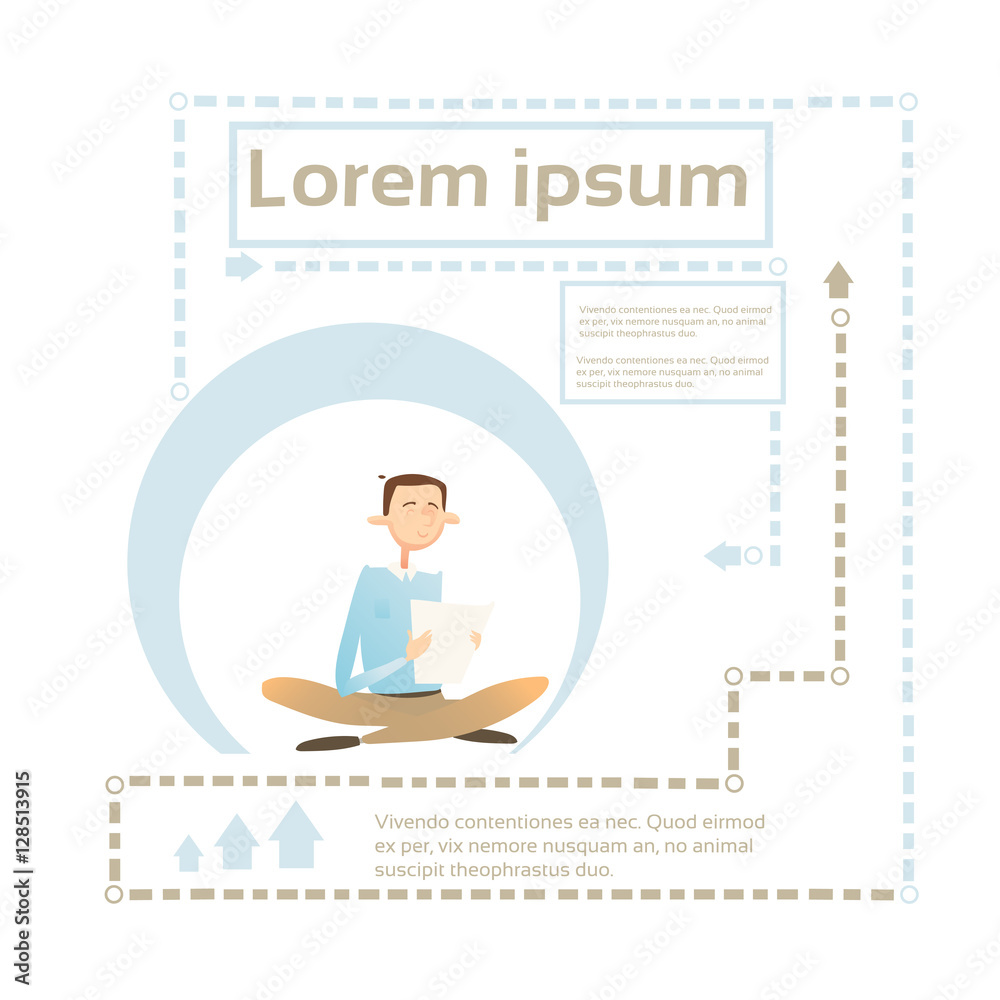 Naklejka premium Business Man Read Document Student Study Abstract Background Flat Vector Illustration