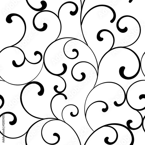 Seamless pattern with black swirls on a white background