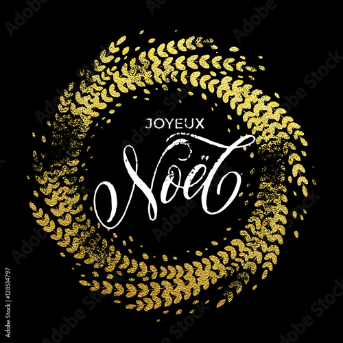 French Merry Christmas Joyeux Noel golden glitter decoration wreath photo