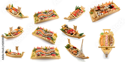 Japanese cuisine. Sushi set isolated on white background
