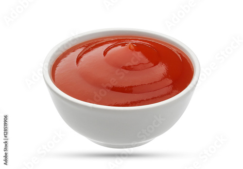Ketchup bowl on white background