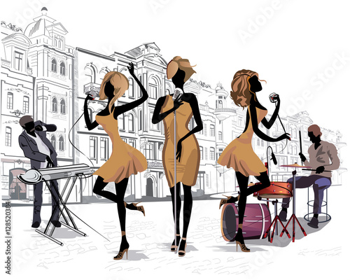 Street musicians in the street of the big city.