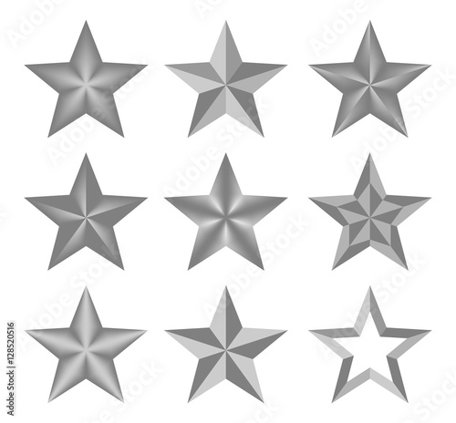Set Silver vector christmas classic elegant star. The stars composed up of light and dark geometric elements 