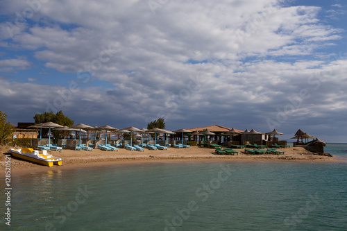 Equipped beach by the sea. El Guna. Egypt.