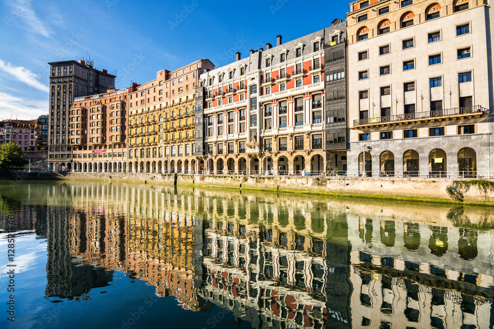 Fototapeta premium reflections at downtown bilbao facades