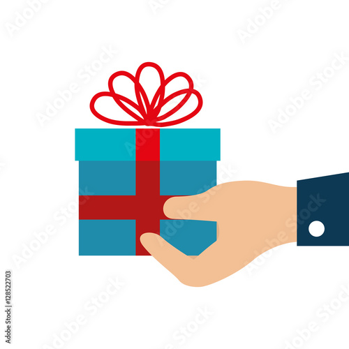 hand human with gift box vector illustration design