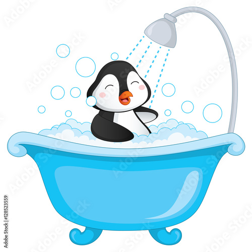 Vector Illustration Of Penguin Bathing