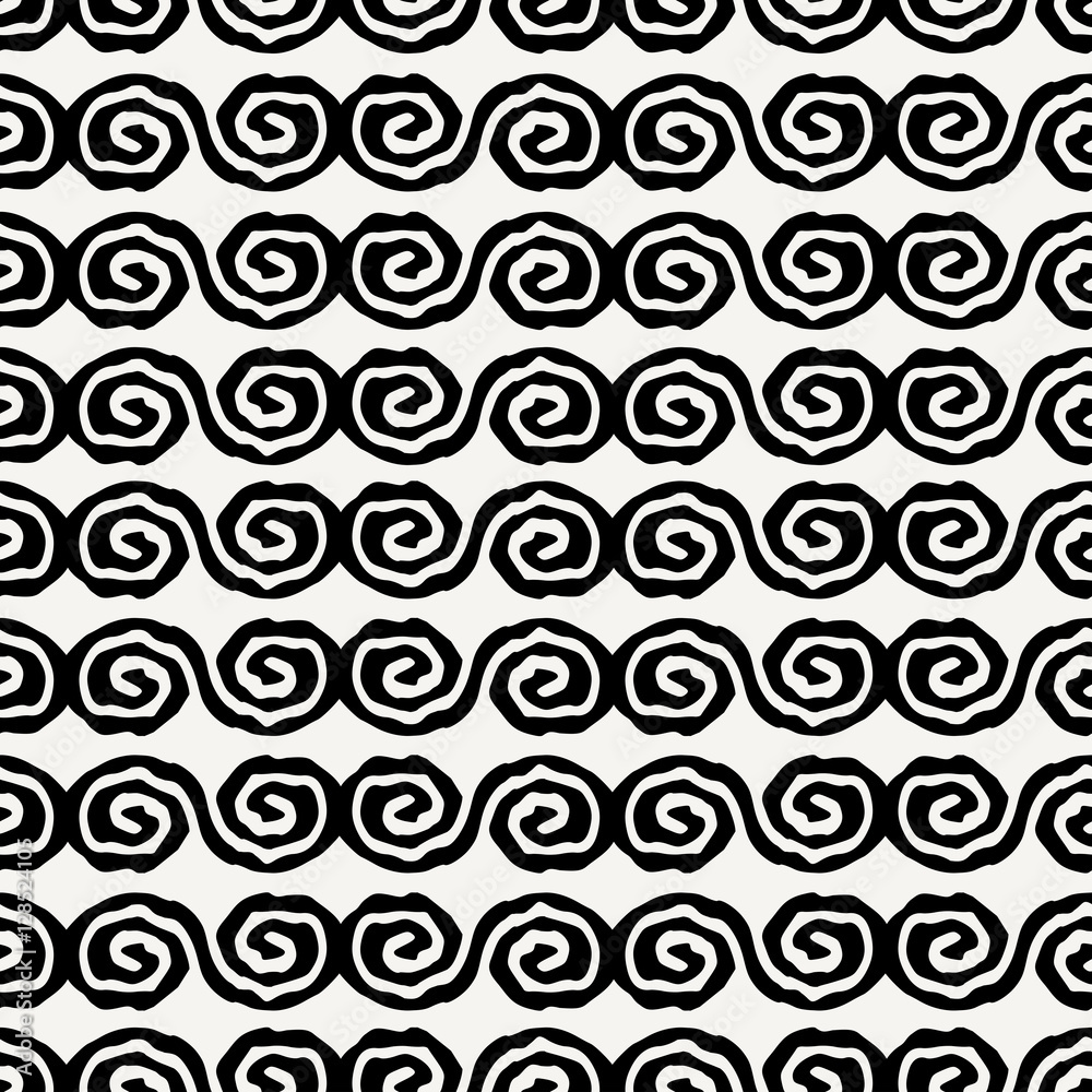 Abstract seamless pattern with swirls in black on cream background. Abstract seamless pattern with swirls in black on cream background.
