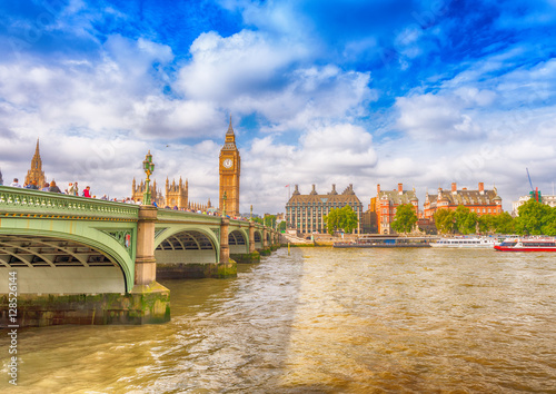 Sunset view of Westminster Bridge and Palace  London