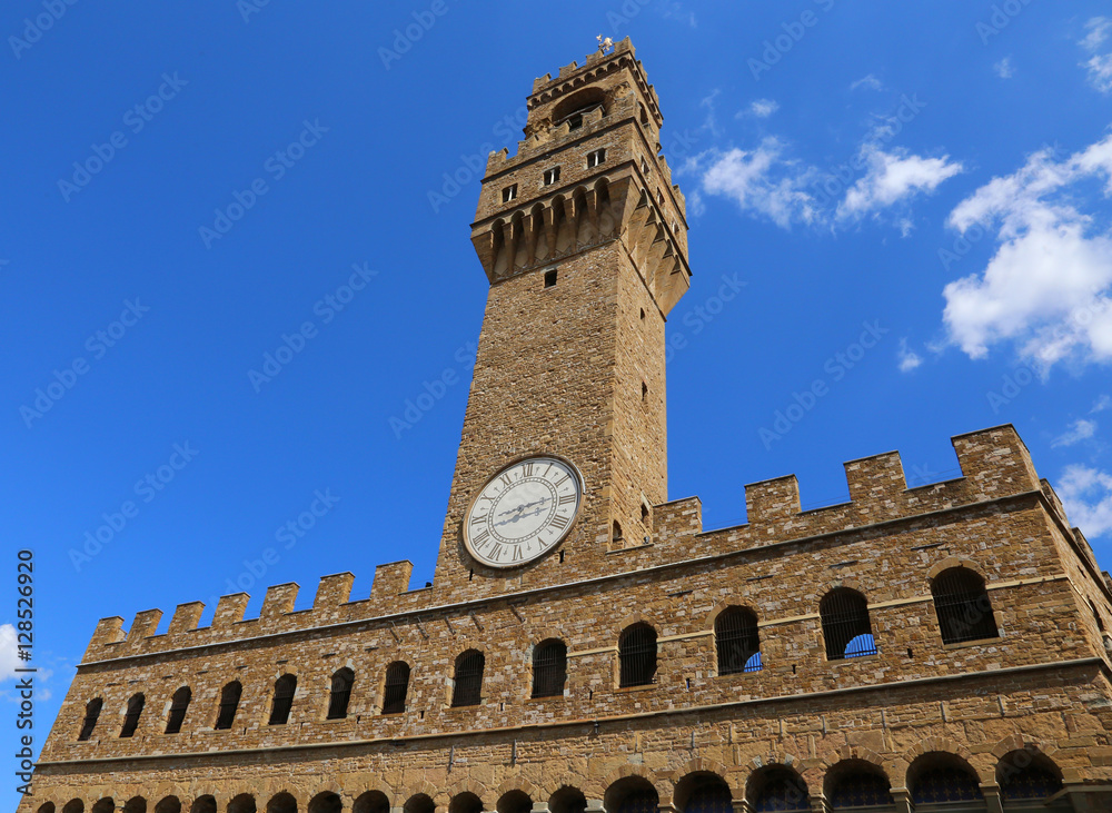 Florence Italy Old Palace and clock tower with sky in Signoria s