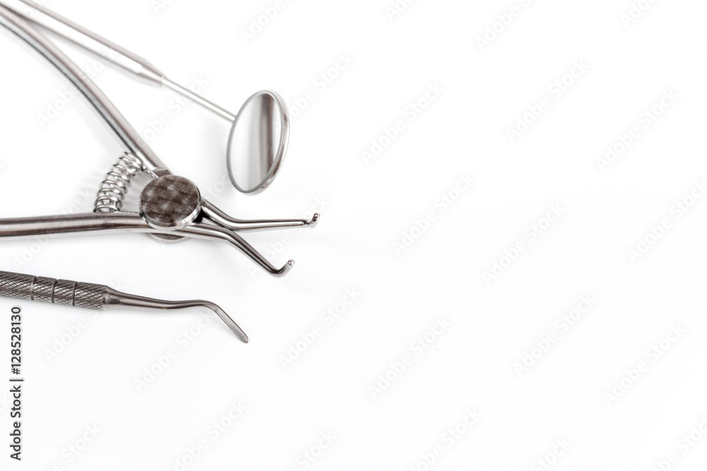 dental tools on white background top view dental tools on white background top view