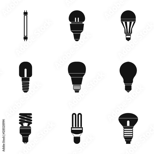 Types of lamps icons set. Simple illustration of 9 types of lamps vector icons for web