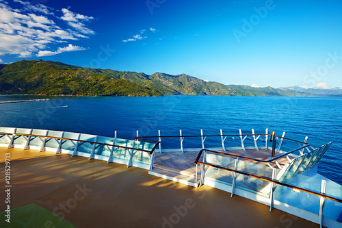 passenger liner in tropical sea against blue sky,Haiti