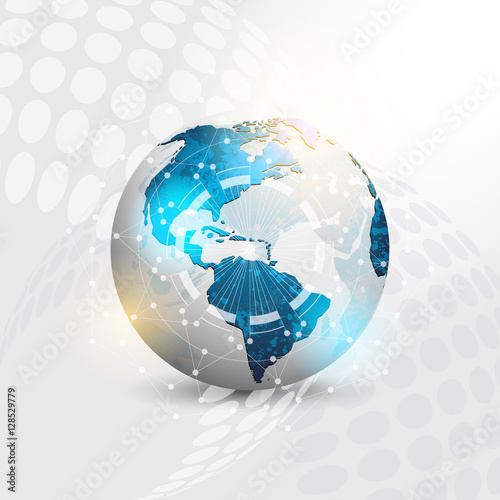 Global network connection. American Continent. Earth. Globe. World map. Vector Illustration.
