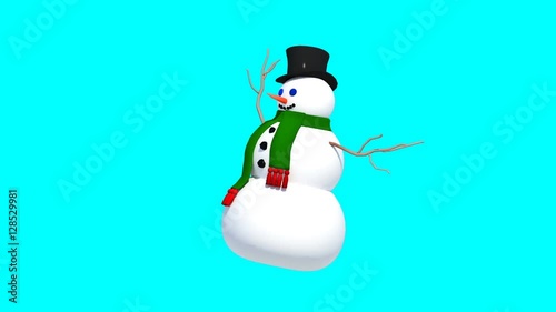 A snowman is dancing and gesturing. Isolated. UHD - 4K. 3D-Rendering