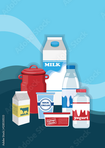 Dairy products. Milk products. Farm products. Vertical banner.
