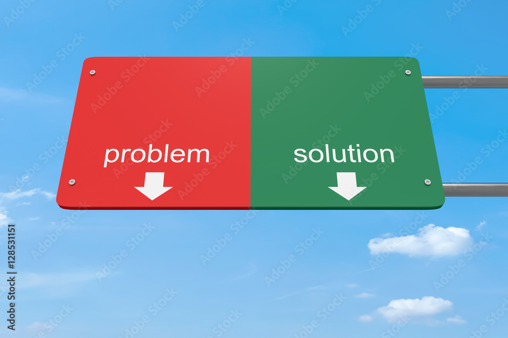 Business Concept: Red And Green Problem Or Solution Road Sign, 3d illustration