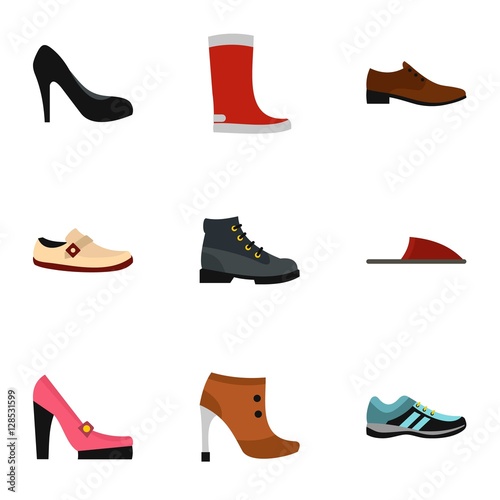 Footgear icons set. Flat illustration of 9 footgear vector icons for web