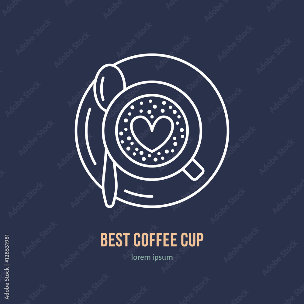 Vector line icon of coffee cup. Coffee shop linear logo. Outline symbol of espresso, cappuccino, americano for cafe, bar, restaurant logotype Vector line icon of coffee cup. Coffee shop linear logo. Outline symbol of espresso, cappuccino, americano for cafe, bar, restaurant logotype