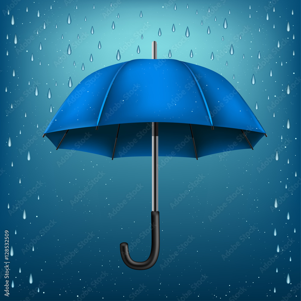 umbrella rain blue background