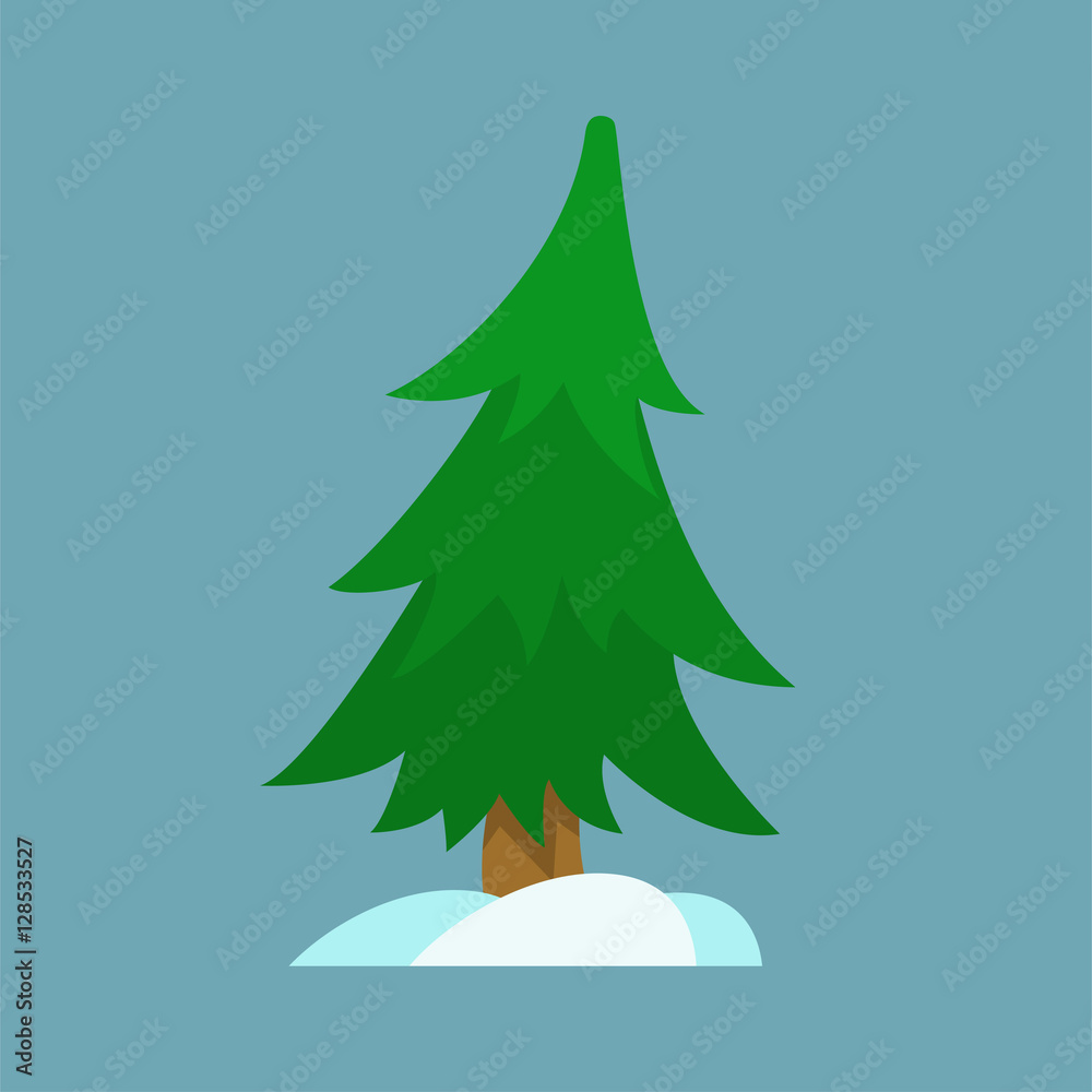 Naklejka premium Christmas tree and snow in simple flat style