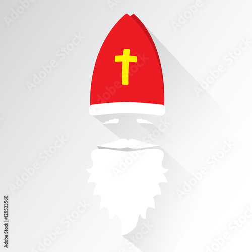 Flat Design Vector Saint Nicholas on white background. Greeting Card. Flat design vector illustration.