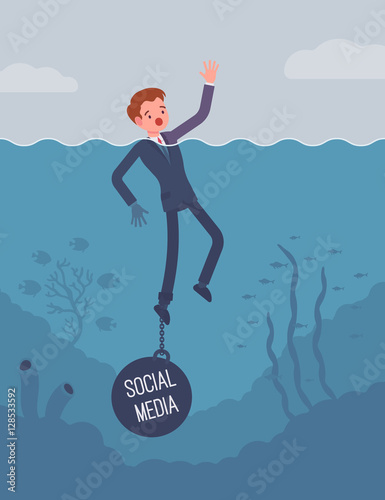 Businessman drowning chained with a weight Social Media