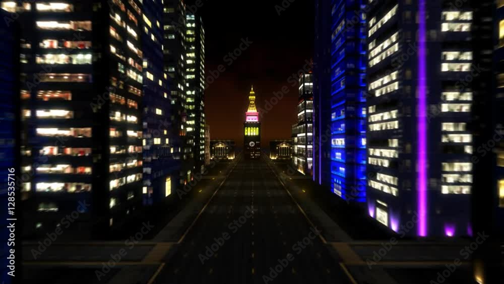 3D city flight animation at night 3D city flight animation at night