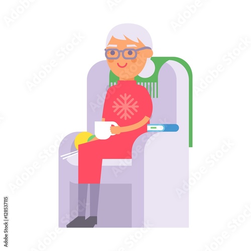 Granny portrait vector illustration.