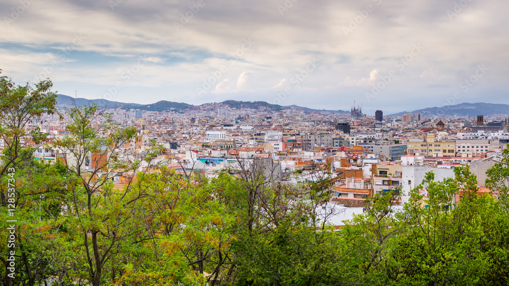 View on Barcelona landscape from Montjuic hill, Spain
