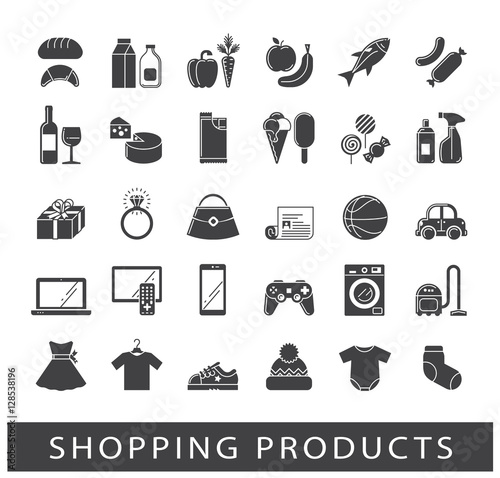 Set of shopping icons. Various shopping products. Premium quality symbol collection.